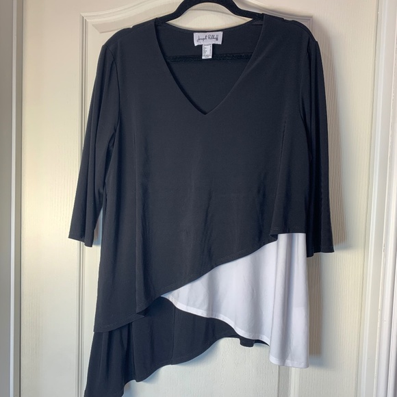 Joseph Ribkoff Tops - Joseph Ribkoff Asymmetrical Layered Black & White Blouse Size 14 | Elegant Flowy